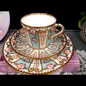 MINTON’S 1850’S ENGLISH FLORAL 3 PCS TEA SET ANTIQUE !!!